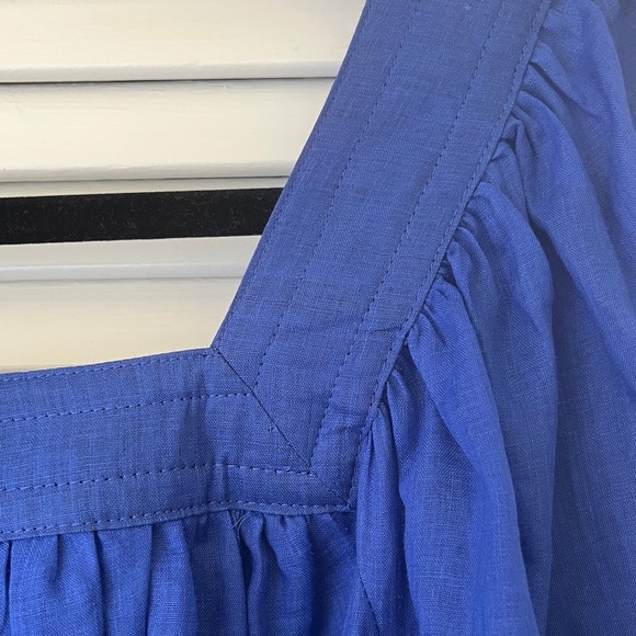 Banana Republic Semi-Sheer Square Neck Ramie Blouse Balloon Sleeves in Blue XS - Picture 6 of 13